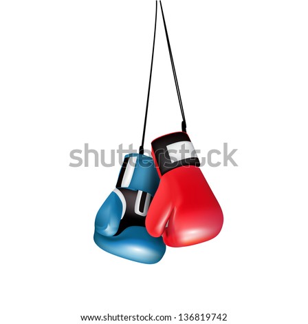 boxing gloves hanging isolated on white