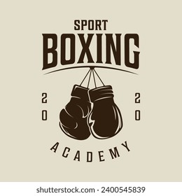 Boxing Gloves Hanging logo vector vintage illustration template icon graphic design. fight sport sign or symbol for academy or club for competition or shirt print with retro typography