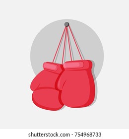 Boxing gloves hanging on a nail. Vector Flat illustration. Template for print, t-shirt, flyer, poster or art works.