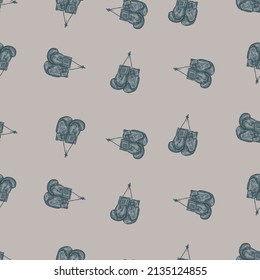 Boxing gloves hanging seamless pattern. Vintage sport inventory background. Repeated texture in hand drawn style for fabric, wrapping paper, wallpaper, tissue. Vector illustration.