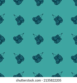 Boxing gloves hanging seamless pattern. Vintage sport inventory background. Repeated texture in hand drawn style for fabric, wrapping paper, wallpaper, tissue. Vector illustration.