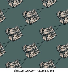 Boxing gloves hanging seamless pattern. Vintage sport inventory background. Repeated texture in hand drawn style for fabric, wrapping paper, wallpaper, tissue. Vector illustration.