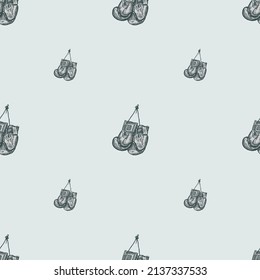 Boxing gloves hanging seamless pattern. Vintage sport inventory background. Repeated texture in hand drawn style for fabric, wrapping paper, wallpaper, tissue. Vector illustration.