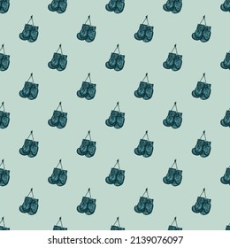 Boxing gloves hanging seamless pattern. Vintage sport inventory background. Repeated texture in hand drawn style for fabric, wrapping paper, wallpaper, tissue. Vector illustration.