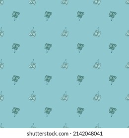Boxing gloves hanging seamless pattern. Vintage sport inventory background. Repeated texture in hand drawn style for fabric, wrapping paper, wallpaper, tissue. Vector illustration.