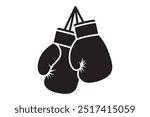 Boxing gloves hanging vector black silhouette icon on a white background.