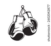 Boxing gloves hanging vector black silhouette icon .