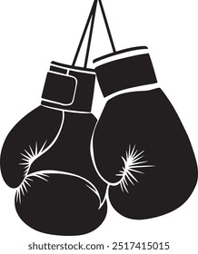 Boxing gloves hanging vector black silhouette icon .