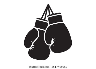 Boxing gloves hanging vector black silhouette icon on a white background.