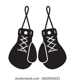 Boxing gloves hanging vector black silhouette icon .