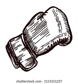 Boxing gloves hitting sketch isolated. Sporting equipment for boxing in hand drawn style. Engraved design for poster, print, book illustration, logo, icon, tattoo. Vintage vector illustration.