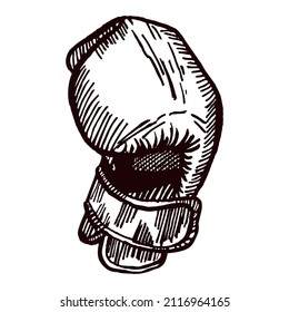 Boxing gloves hitting sketch isolated. Sporting equipment for boxing in hand drawn style. Engraved design for poster, print, book illustration, logo, icon, tattoo. Vintage vector illustration.