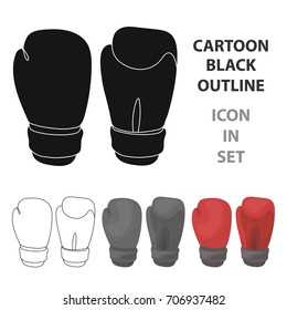 Boxing gloves icon in cartoon style isolated on white background. Boxing symbol stock vector illustration.