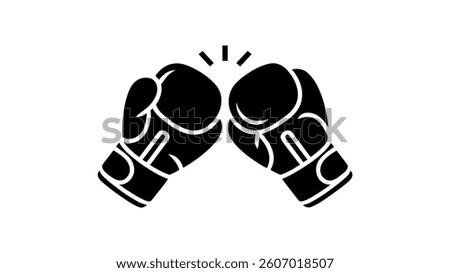Boxing Gloves Icon: Dynamic silhouette of two boxing gloves colliding, a bold symbol of competitive action, strength, and the spirit of combat.