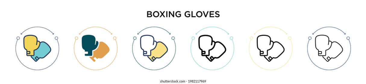 Boxing gloves icon in filled, thin line, outline and stroke style. Vector illustration of two colored and black boxing gloves vector icons designs can be used for mobile, ui, web