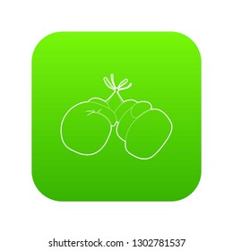 Boxing gloves icon green vector isolated on white background