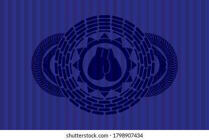 boxing gloves icon inside Blue color badge. Bars classic background. Vector illustration. 