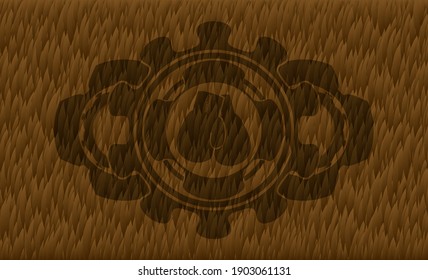 boxing gloves icon inside Brown fur realistic badge. Pet chic background. Vector illustration. 