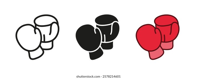 Boxing gloves icon. Knockout punch symbol. Boxer fight sign. Combat competition pictogram. Boxing gloves vector illustration. Champion fighter concept. Self protection training.