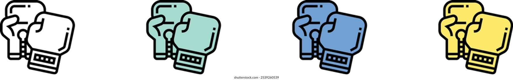 ícone luvas de boxe. Contorno, Design de estilo verde, azul e amarelo isolado no plano de fundo branco