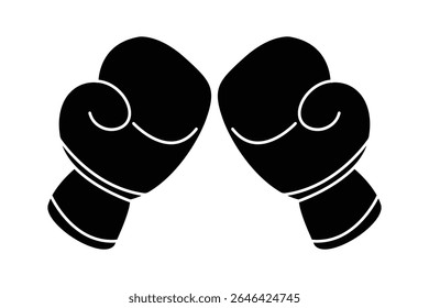 Ícone de luvas de boxe, luvas de perfuração vetor silhueta. Conceito de lutador campeão. Sinal de luta de Boxer. Pictograma de competição de combate. fundo preto e branco
