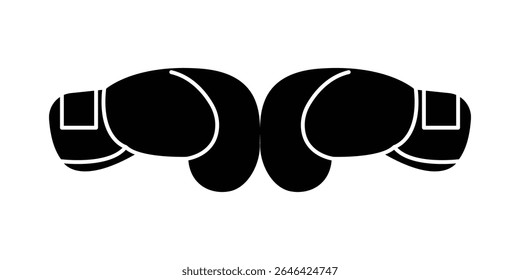 Ícone de luvas de boxe, luvas de perfuração vetor silhueta. Conceito de lutador campeão. Sinal de luta de Boxer. Pictograma de competição de combate. fundo preto e branco