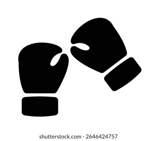Ícone de luvas de boxe, luvas de perfuração vetor silhueta. Conceito de lutador campeão. Sinal de luta de Boxer. Pictograma de competição de combate. fundo preto e branco