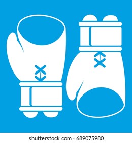 Boxing gloves icon white isolated on blue background vector illustration