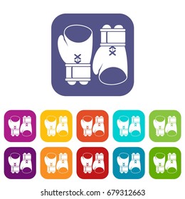 Boxing gloves icons set vector illustration in flat style In colors red, blue, green and other