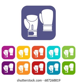 Boxing gloves icons set vector illustration in flat style in colors red, blue, green, and other