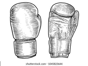 Boxing gloves illustration, drawing, engraving, ink, line art, vector