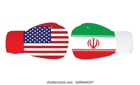 Boxing gloves with Iran and USA flags. trade war. vector 