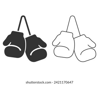 Icono de línea de guantes de boxeo conjunto en vector de signo plano moderno