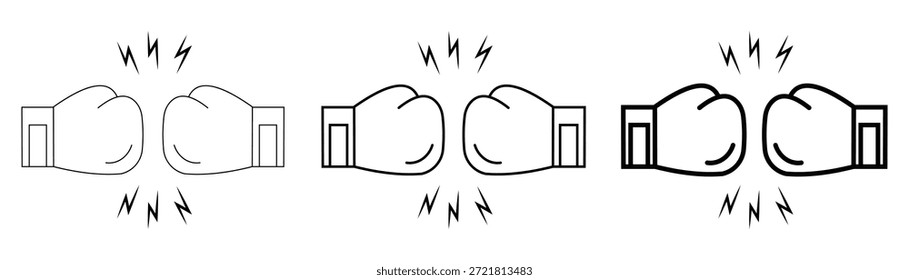 Guantes de boxeo línea icono conjunto. Equipamiento deportivo, fitness, desafío y guantes de boxeo finos. Ilustración vectorial.