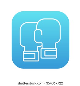 Icono de línea de guantes de boxeo para web, móvil e infografía. Icono de blanco vector en el cuadrado de gradiente azul con esquinas redondeadas aisladas en fondo blanco.