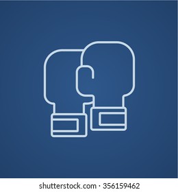 Boxing gloves line icon for web, mobile and infographics. Vector light blue icon isolated on blue background.