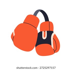 Par de guantes de boxeo. Equipo de protección acolchado para la lucha. Equipo de caja para la mano, protección del puño en el deporte de combate. Accesorio de Profesional. Ilustración vectorial plana aislada sobre fondo blanco