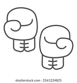 Boxing gloves pair thin line icon, sport workwear concept. Vector graphics. Hand gloves for kick boxing sign on white background, outline style icon for mobile or web design