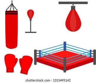 the boxing gloves, boxing pear, ring and boxing bag
