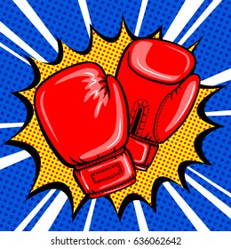 Boxing gloves pop art style vector illustration. Comic book style imitation