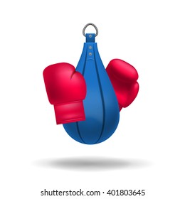 Boxing gloves and punching bag. Sport illustration with boxing object. Realistic vector illustration