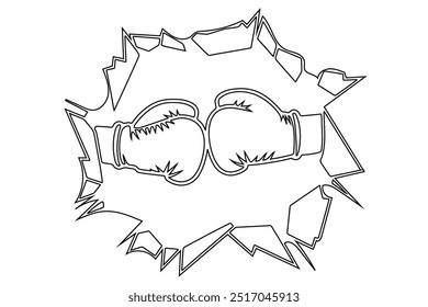 Boxing gloves in a punching motion, vector black line art icon on a white background