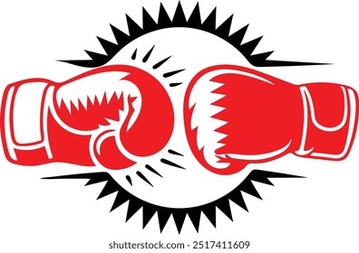Boxhandschuhe in einer Stanzbewegung, Vektorgrafik auf weißem Hintergrund.