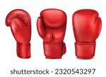 Boxing gloves realistic set with isolated images of red muffler from different angle on blank background vector illustration