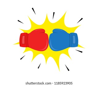 Boxing gloves red and blue fighting vs each other competition flat design vector illustration