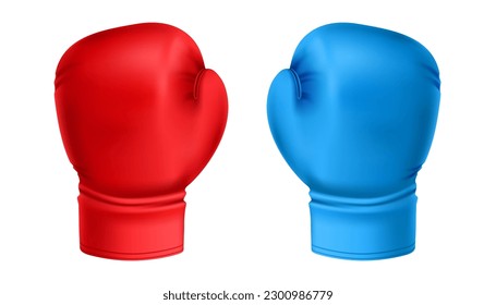 Guantes de boxeo de color rojo y azul aislados en fondo blanco. Ilustración del vector