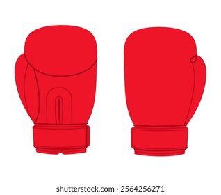 Boxing Gloves red cartoon Fashion hand Sport accessory clothing technical illustration garment. Vector front palm back view for Men, women, unisex style flat template CAD mockup on white background