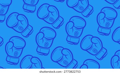 Boxing Gloves Seamless Pattern. Repeating Sport Equipment Illustration. Handdrawn Outline Style Background