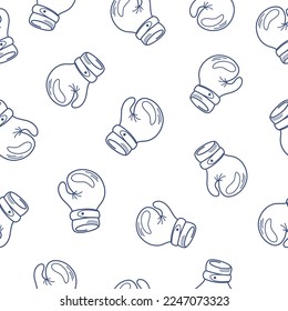 Boxing Gloves seamless pattern. Sport Boxing Equipments. Repeatable background is ideal for printing scrapbooking textiles and fitness.Vector cartoon illustration. 
