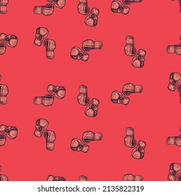 Boxing gloves seamless pattern. Vintage sport inventory background. Repeated texture in hand drawn style for fabric, wrapping paper, wallpaper, tissue. Vector illustration.